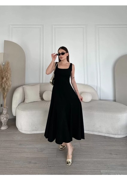 Sırt Dekolteli Kolsuz Uzun Elbise - Siyah fiyatları