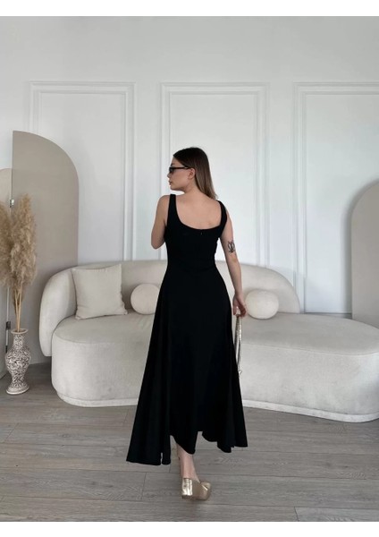 Sırt Dekolteli Kolsuz Uzun Elbise - Siyah modelleri