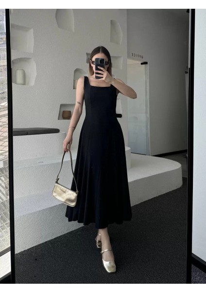 Sırt Dekolteli Kolsuz Uzun Elbise - Siyah fırsatları