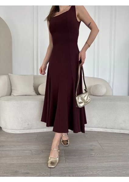 Sırt Dekolteli Kolsuz Uzun Elbise - Mürdüm indirimleri
