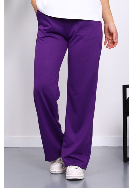 Mor Bel Lastikli Iki Iplik Palazzo Eşofman Alt