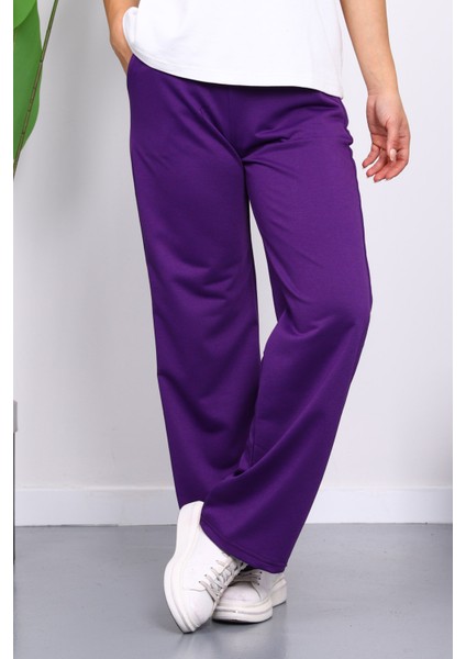 Mor Bel Lastikli Iki Iplik Palazzo Eşofman Alt modelleri