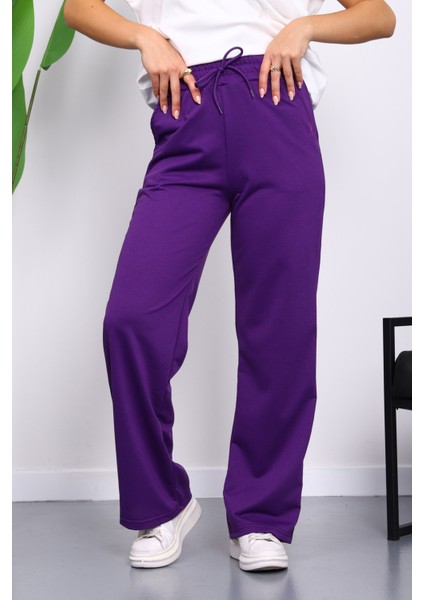 Mor Bel Lastikli Iki Iplik Palazzo Eşofman Alt fırsatları