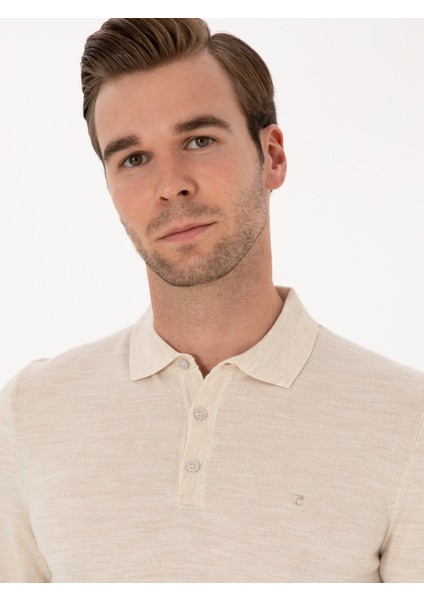 Erkek Bej Slim Fit Yün Karışımlı Polo Yaka Basic Triko Kazak 50315267-VR011 fiyatları