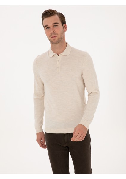 Erkek Bej Slim Fit Yün Karışımlı Polo Yaka Basic Triko Kazak 50315267-VR011 modelleri