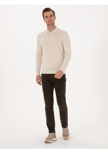 Erkek Bej Slim Fit Yün Karışımlı Polo Yaka Basic Triko Kazak 50315267-VR011 fırsatları