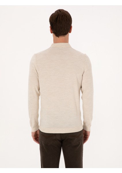 Erkek Bej Slim Fit Yün Karışımlı Polo Yaka Basic Triko Kazak 50315267-VR011 indirimleri