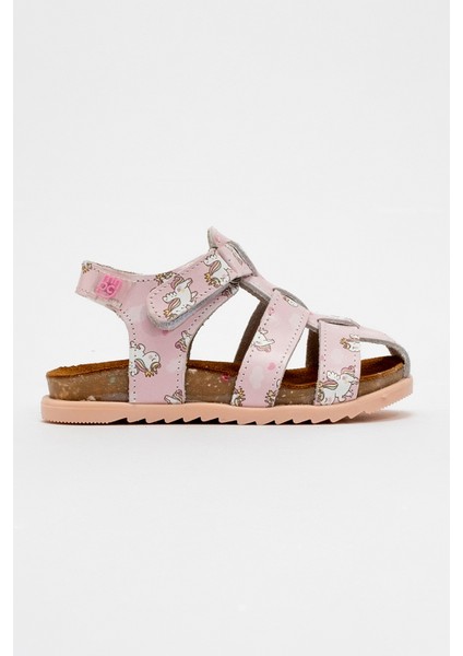 Unisex Çocuk Pudra Hakiki Deri Mantar Tabanlı Günlük Çocuk Sandalet