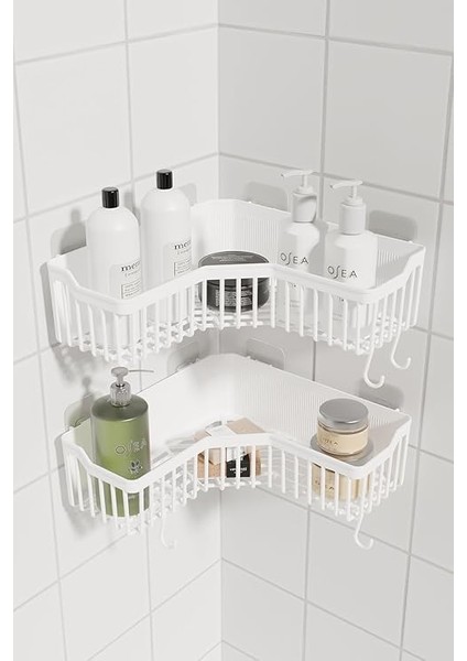 Home Banyor Köşe Yapışkanlı Banyo Rafı, 2'li Banyo Düzenleyici, Duvar Duş Rafı Bany Organizer Şampuanlık fiyatları