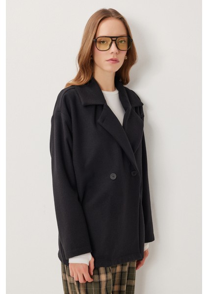 Oversize Kruvaze Kaşe Kaban LZV0038 Siyah fiyatları