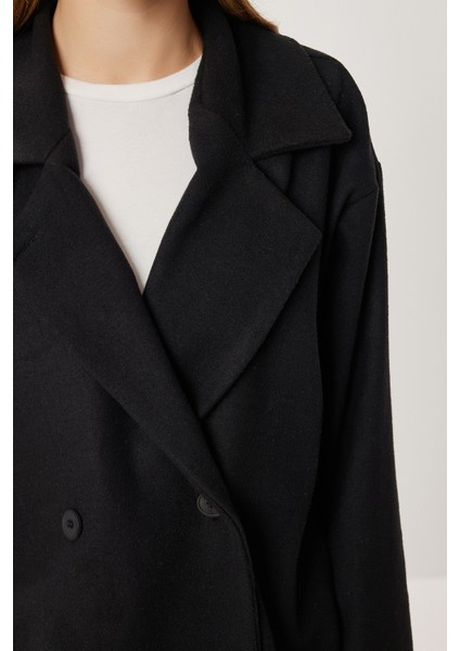 Oversize Kruvaze Kaşe Kaban LZV0038 Siyah fırsatları