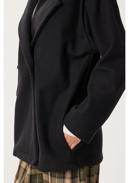 Oversize Kruvaze Kaşe Kaban LZV0038 Siyah indirimleri