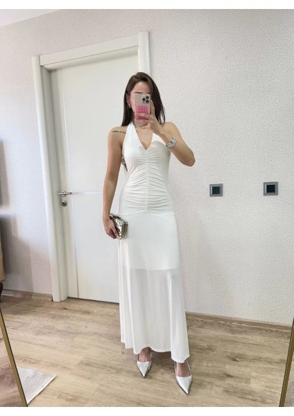 Sırt Dekolteli Uzun Elbise - Beyaz fiyatları