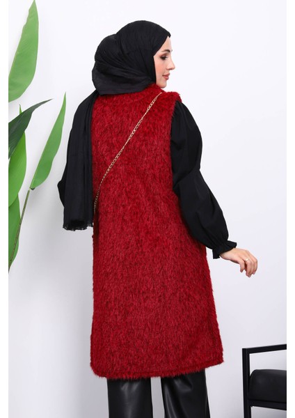 Bordo Çanta Hadiyeli Angora Pelüş Kürk Yelek fırsatları