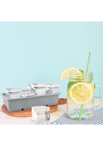 Kapaklı Silikon Buz Kalıbı - Bpa Içermeyen, Viski ve Kokteyller Için Büyük Buz Kalıpları, 2 Inç Büyük Buz Küpleri Yapmak Için Kolayca Çıkarılabilen Silikon Buz Kalıbı, Gri fırsatları