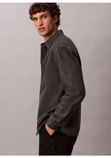 Normal Gömlek Yaka Siyah Erkek Gömlek LV04LD119GUB1_LS Melange Flannel Ea modelleri