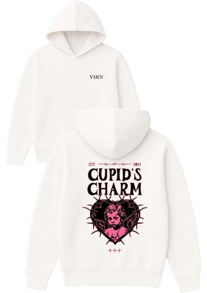 Cupıp S Charm Tasarım Baskılı Oversize Beyaz Kapüşonlu Sweatshirt