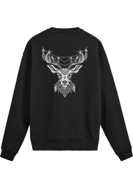 Sırt Baskılı Geyik Tasarımlı Sweatshirt