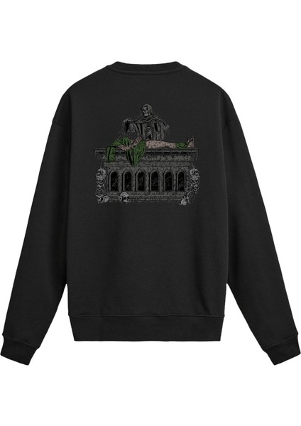 Sırt Baskılı Death Metal Mezarlık Tasarımlı Sweatshirt