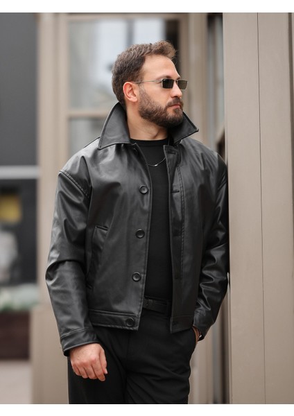 Yeni Sezon Rahat Kalıp Düğmeli Deri Ceket modelleri