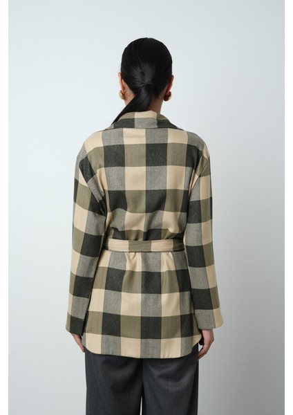 Kadın Ekose Desenli Tek Cepli Kuşaklı Tesettür Gömlek-Ceket indirimleri