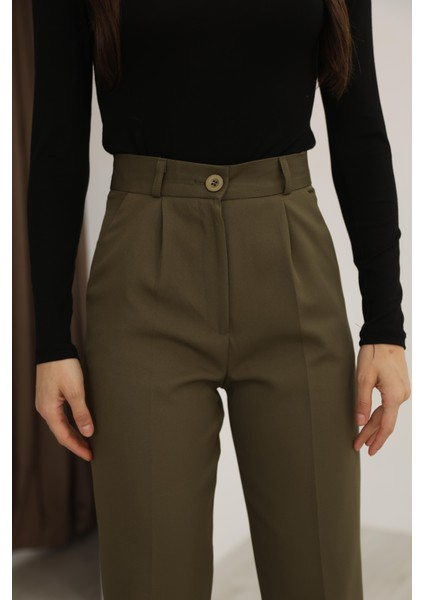 Kadın Haki Dar Kesim Kumaş Pantolon indirimleri