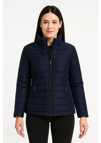 Kadın Bomber Mont Ceket – Su Itici Kumaş, Kapitone Astarlı, Fermuarlı, Kışlık - Lacivert fiyatları