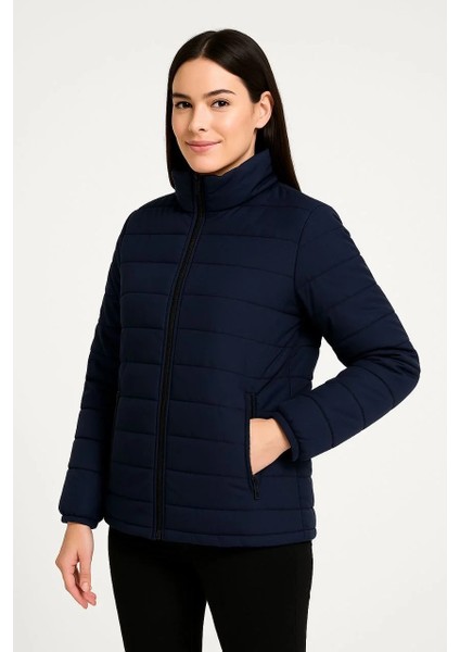 Kadın Bomber Mont Ceket – Su Itici Kumaş, Kapitone Astarlı, Fermuarlı, Kışlık - Lacivert indirimleri