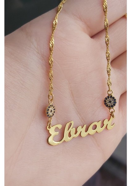 925 Ayar Gümüş 24 Ayar Altın Kaplama Kalın Zincirli 2 Nazar Boncuklu Kolye