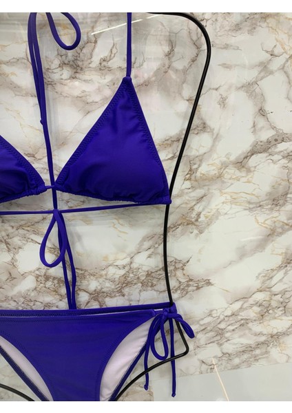 Kadın Likralı Yandan Boyundan Bağlamalı Şık Ipli Üçgen Bikini Takım modelleri