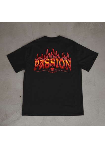 Passion Tasarım Baskılı Siyah Oversize T-Shirt