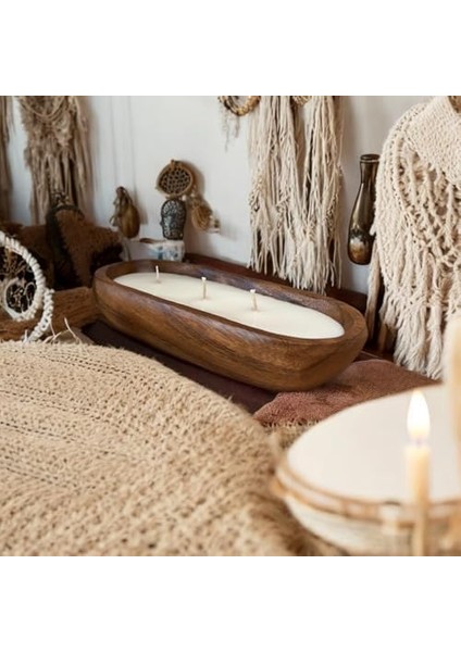 Ahşap Kayık Tabakta Kokulu Soya Mum – 3 Fitilli, ve Şık Tasarım fiyatları