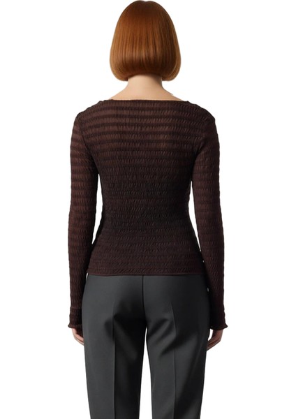 Kadın Moda Şık Regular Bisiklet Yaka Slim Kalıp Örme Fitted Vücuda Oturan Dokulu Tül Esnek Bluz modelleri