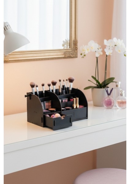 Orbit 6 Gözlü, Çekmeceli Masaüstü Ahşap Organizer Kalemlik- Takı Makyaj Çok Amaçlı Organizer modelleri