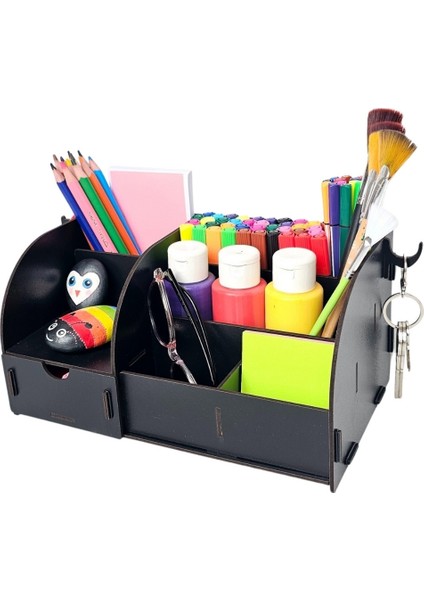 Orbit 6 Gözlü, Çekmeceli Masaüstü Ahşap Organizer Kalemlik- Takı Makyaj Çok Amaçlı Organizer