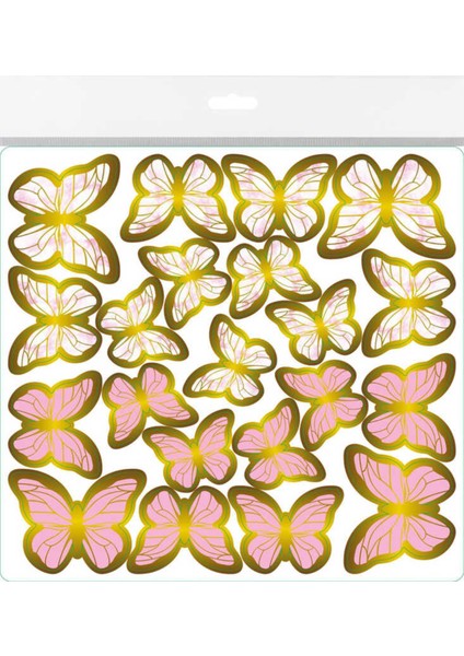 Varaklı Kelebek Dekoratif Süs (63 Adet) Pembe