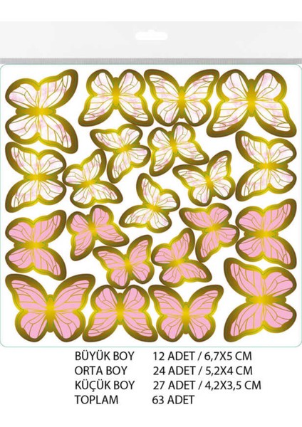 Varaklı Kelebek Dekoratif Süs (63 Adet) Pembe fiyatları