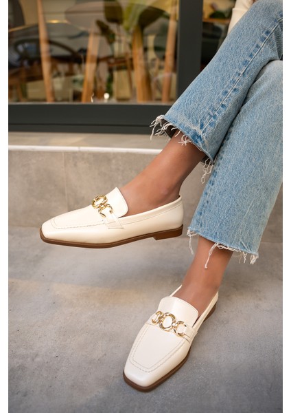 Biens Nude Düz Taban Gold Detaylı Ayakkabı modelleri