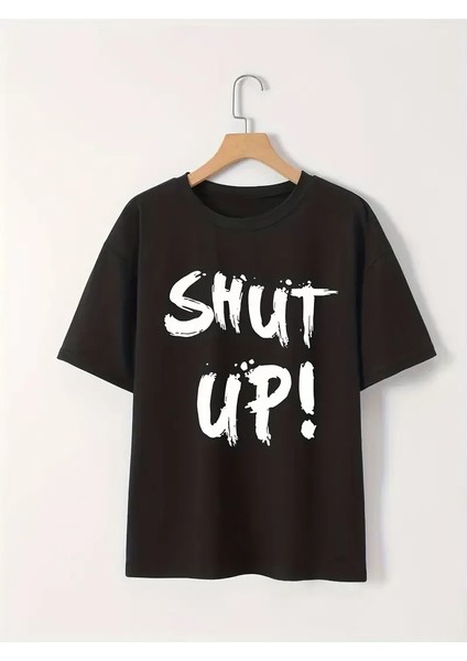 20/1 Penye Compack Baskılı Oversize Bisiklet Yaka M Kısa Kol Yazlık T-Shirt - Siyah