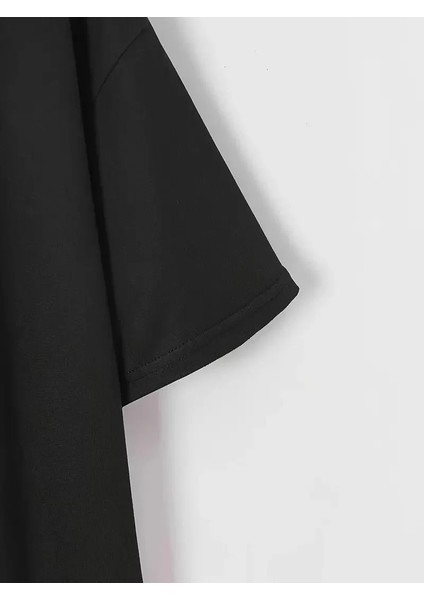 20/1 Penye Compack Baskılı Oversize Bisiklet Yaka M Kısa Kol Yazlık T-Shirt - Siyah modelleri