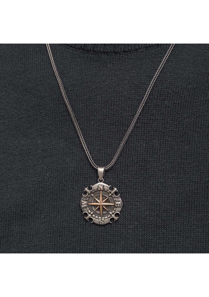 Gümüş Oksitli Pusula Erkek Kolye fırsatları