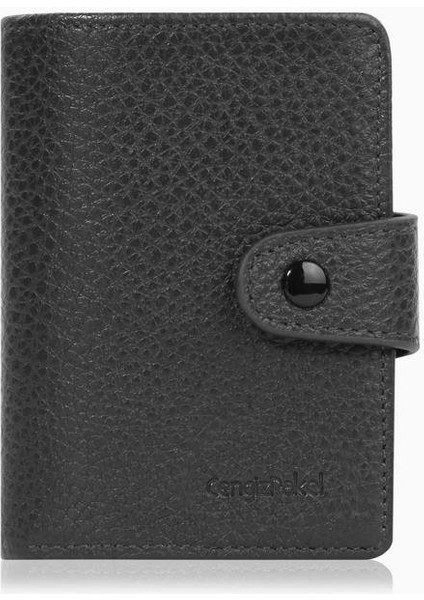 Şeffaf Bölmeli Çıtçıtlı Hakiki Deri Erkek Kartlık – 2517 - Siyah