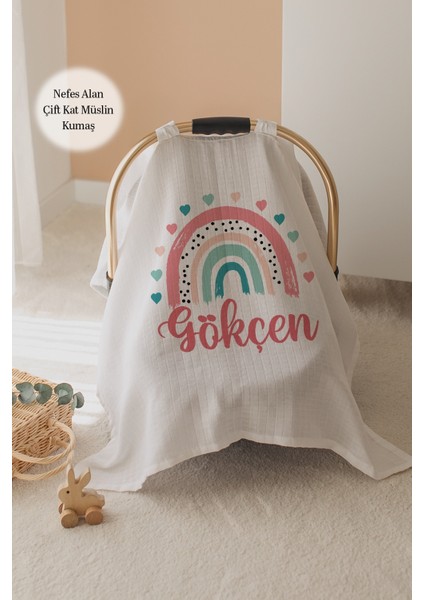 %100 Pamuk Isme Özel Çift Katlı Müslin Puset Örtüsü - Gökkuşağı