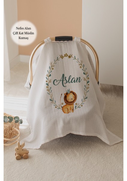%100 Pamuk Isme Özel Çift Katlı Müslin Puset Örtüsü - Aslan