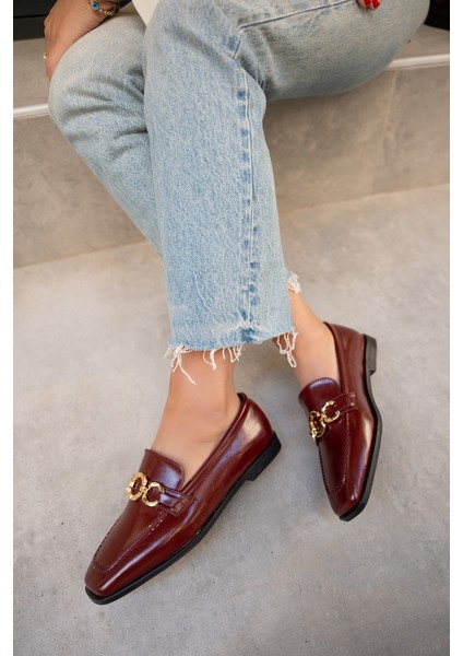 Biens Bordo Deri Düz Taban Gold Detaylı Ayakkabı fiyatları