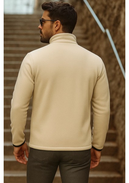 Erkek Fermuarlı Trend Kışlık Cepli Krem Polar Hırka indirimleri