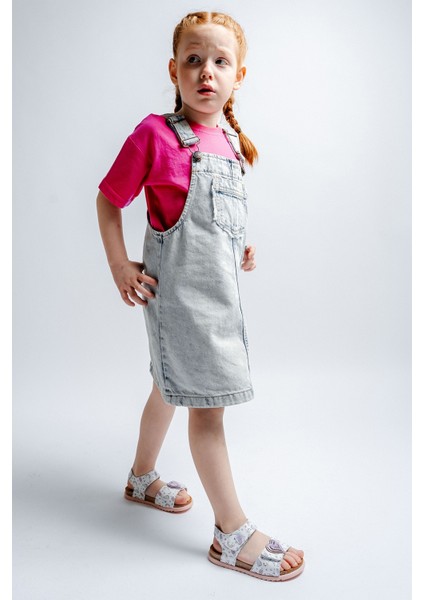 Kız Çocuk Beyaz Hakiki Deri Mantar Tabanlı Günlük Çocuk Sandalet