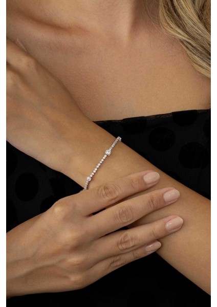 Tektaş Detaylı Su Yolu Rodyum Kaplama 925 Ayar Gümüş Bileklik