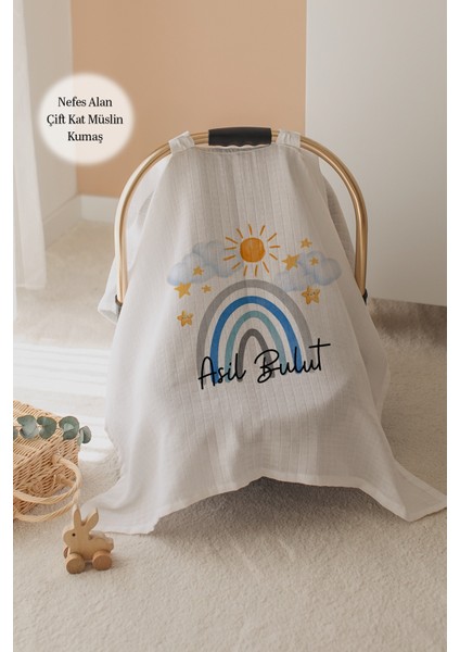 %100 Pamuk Isme Özel Çift Katlı Müslin Puset Örtüsü - Gökkuşağı