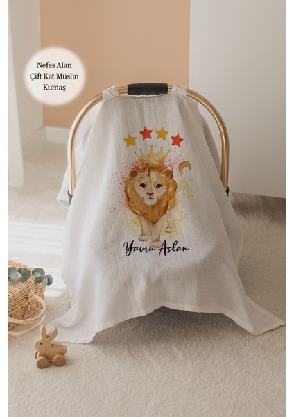 %100 Pamuk Isme Özel Çift Katlı Müslin Puset Örtüsü - Aslan
